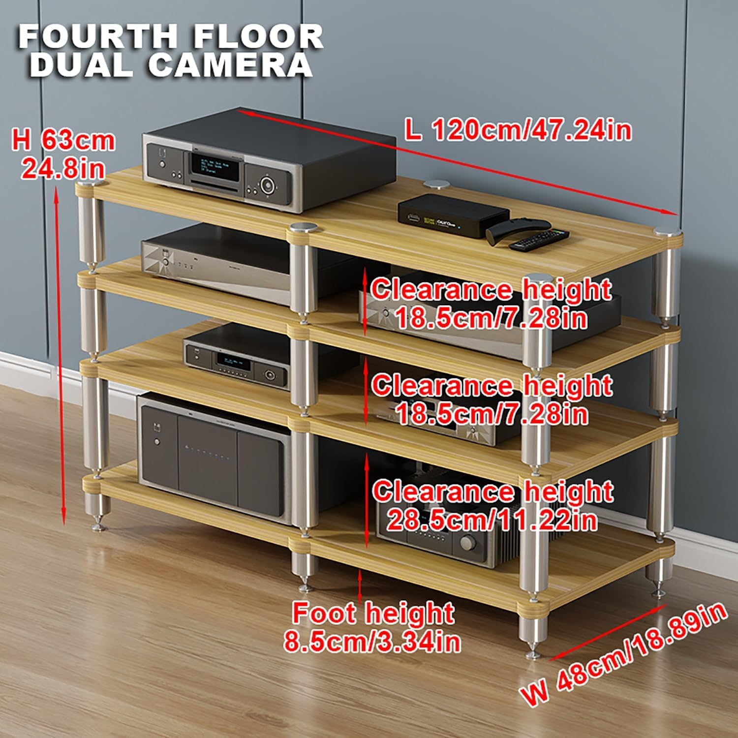 Gaming Shelf & Media Stand - Stylish Portable Wooden Audio Rack Tower for Projector, DVD Player, Game Console, Cable Box - Space-Saving Storage Solution