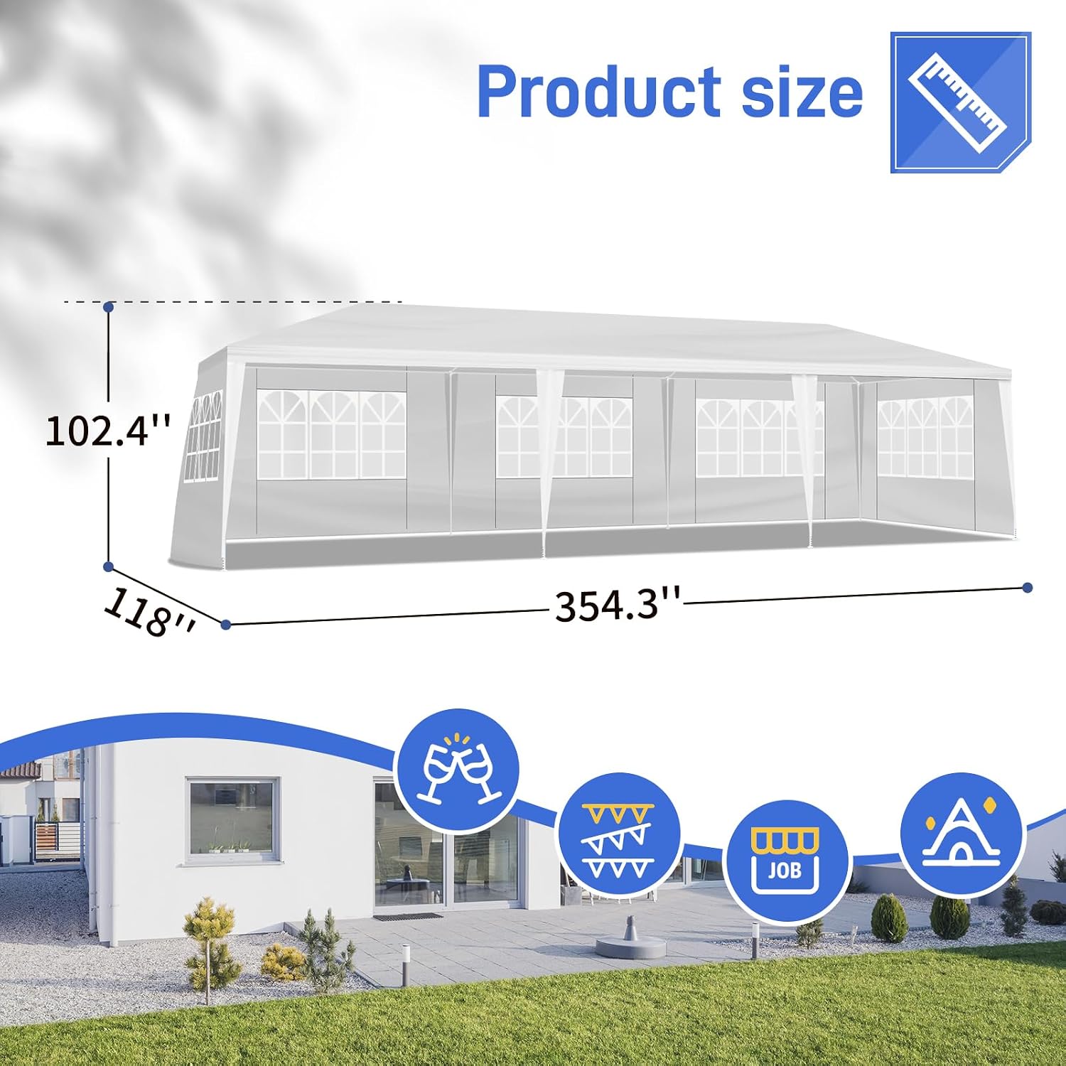 Outdoor Party Tent Wedding Birthday Tents for Parties Canopy Tent with Removable Sidewalls & Transparent Windows Outside Gazebo Event Tent for Garden Patio and Backyard (10'x30'/8 Sidewalls)