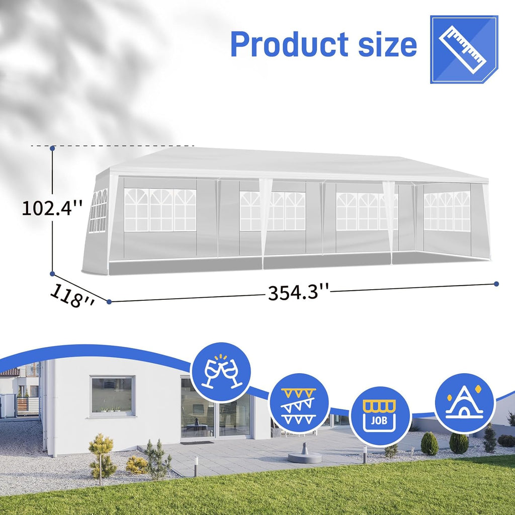 Outdoor Party Tent Wedding Birthday Tents for Parties Canopy with Removable Sidewalls & Transparent Windows Outside Gazebo Event Tent for Garden Patio and Backyard (10'x30'/7 Sidewalls)