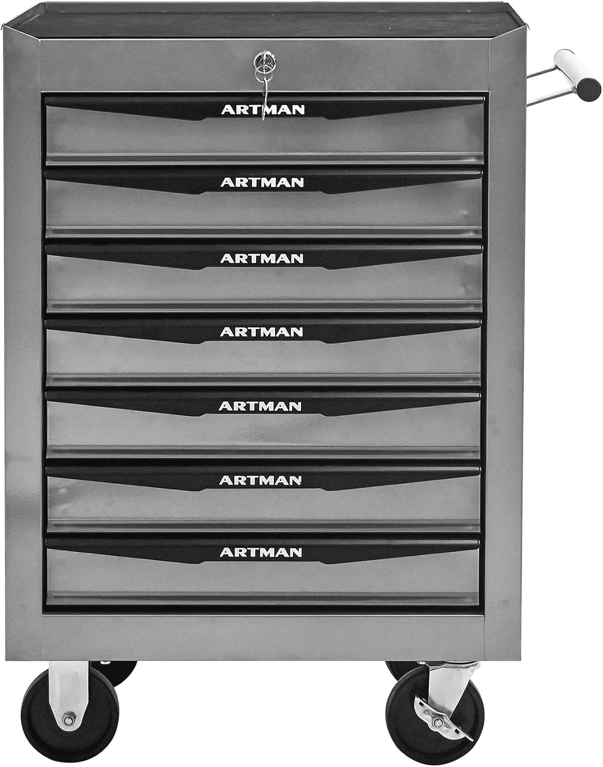 Rolling Tool Chest Cart with 7 Drawers,Storage Tool Cabinet on 4 Wheels. Lockable Tool Cart with Drawer Liners.Steel Tool Box Organizer for Garage,Repair Workshop-Silver