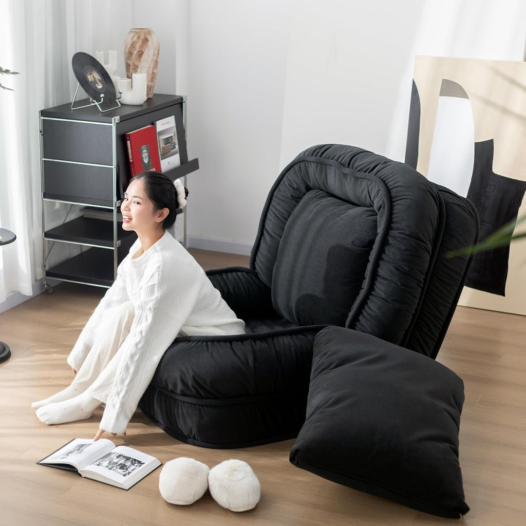 LouannTatami Foldable Lazy Sofa Bed Floor Chair - Adjustable Human Dog Bed for Adults Kids Floor Seats - Cozy Small Couch for Home Living Room(Black)