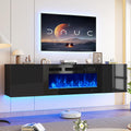 oneinmil 70' Floating TV Stand with 36' Electric Fireplace, Wall Mounted Fireplace Entertainment Center with Storage, Fire Place TV Console for Living Room, All Black