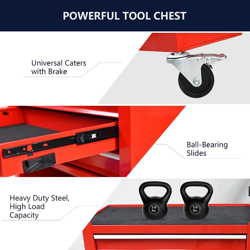 4 Drawers Rolling Tool Chest Cart. Tool Storage Cabinet with 4 Wheels.Tool Cabinet Trolley with Locking System and Drawer Liners.Tool Storage Cart for Garage,Workshop. 24.4' Toolbox Cart(red