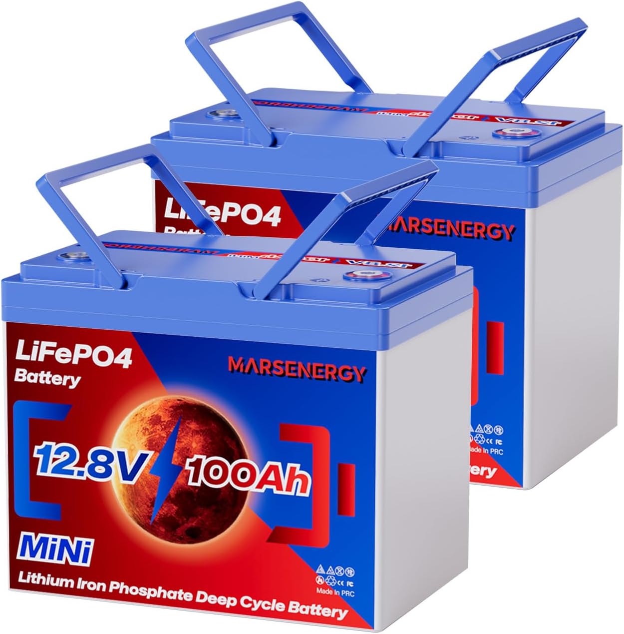12V 100Ah Lifepo4 Battery, Bci Group 24 Size, Built-In 100A Smart BMS, 4500-15000 Deep Cycle Grade A Lithium Cells For RV Travel, Trolling Motor, Marine, Boat, Solar Panel, Camping (2 pack)