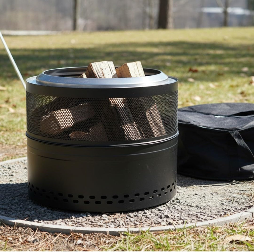 Smokeless Firepit Bonfire 20', Outside Wood Burning Metal Stove Stainless Steel Fire Pit with Carry Bag, Portable Camping Propane Patio Backyard, Easy Setup & Cleaning (Black)