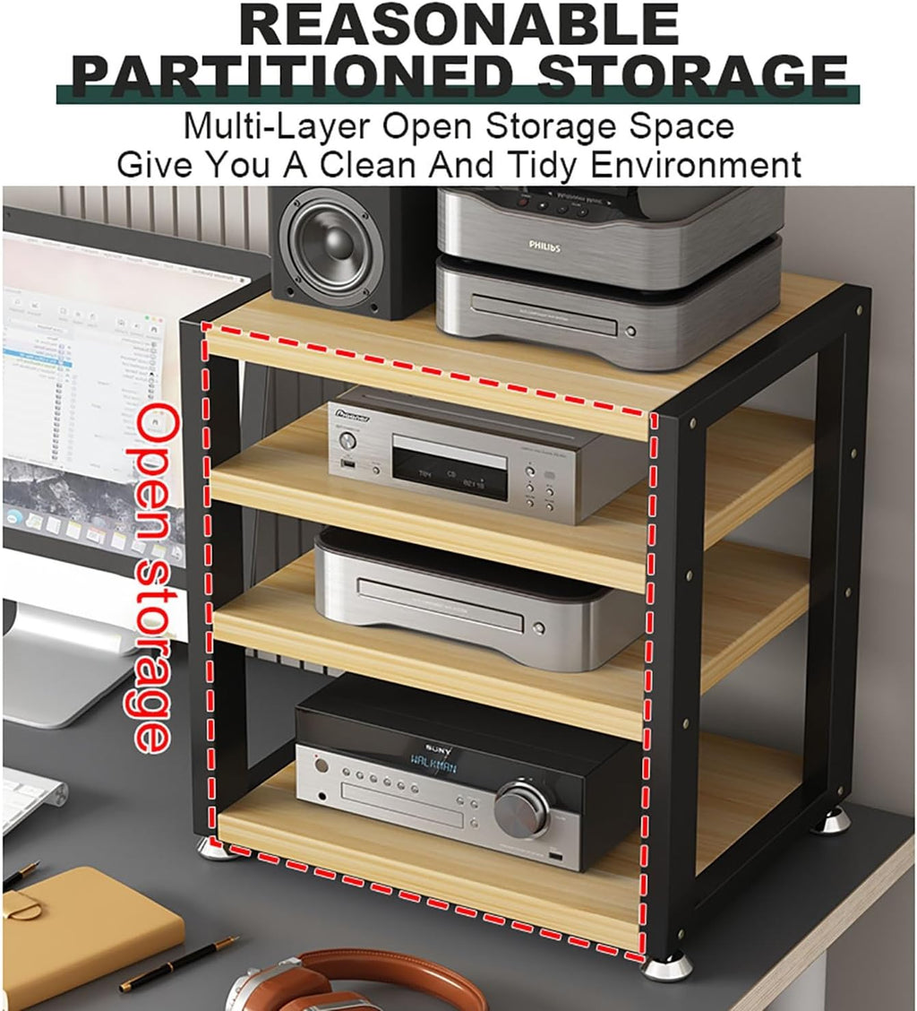 Portable Media Stand - Black Audio Rack for AV Storage, Corner Shelf for Living Room, Gaming Room, Recording Studio, Meeting Room, Bedroom - Compact 40x35x35.5cm Design