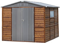 8x8 FT Outdoor Tool Shed, Wood-Iron Combination Storage Shed with Ventilation, Weather-Resistant Roof, Lockable Doors & Wood Grain Finish for Backyard and Garden