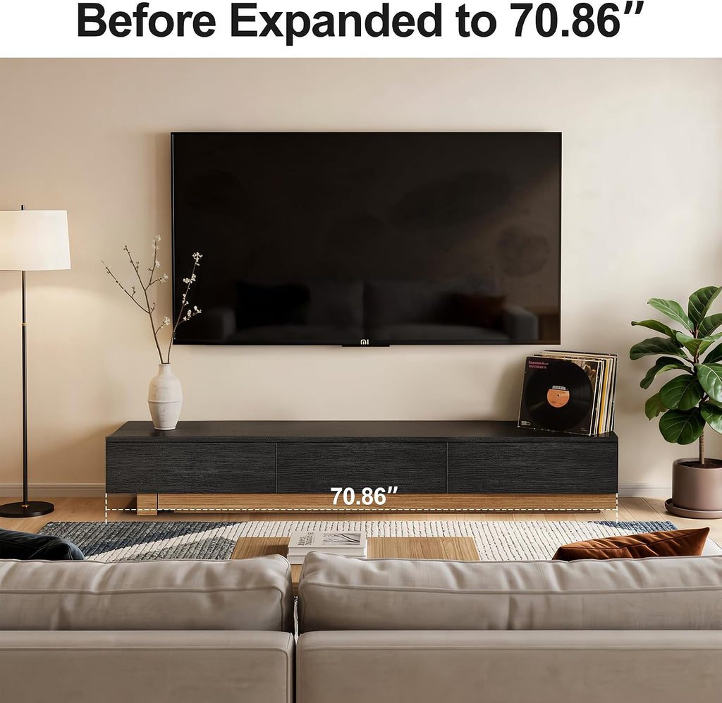 Telescoping TV Cabinet 70.9 to 110.2 Inch Entertainment Center Fits 85 Inch TV with 3 Drawer Media Cabinet Farmhouse Living Room Bedroom Organizer