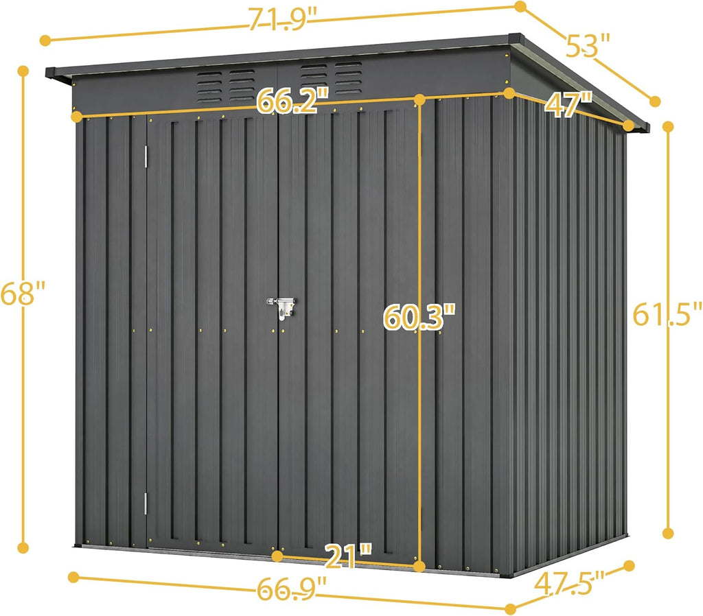 6x4 FT Shed Outdoor Storage Metal Large Garden Tool Sheds with Lockable Doors Floor Frame Sloped Roof Waterproof Steel Utility Equipment Shed for Backyard Patio Lawn Poolside, Black
