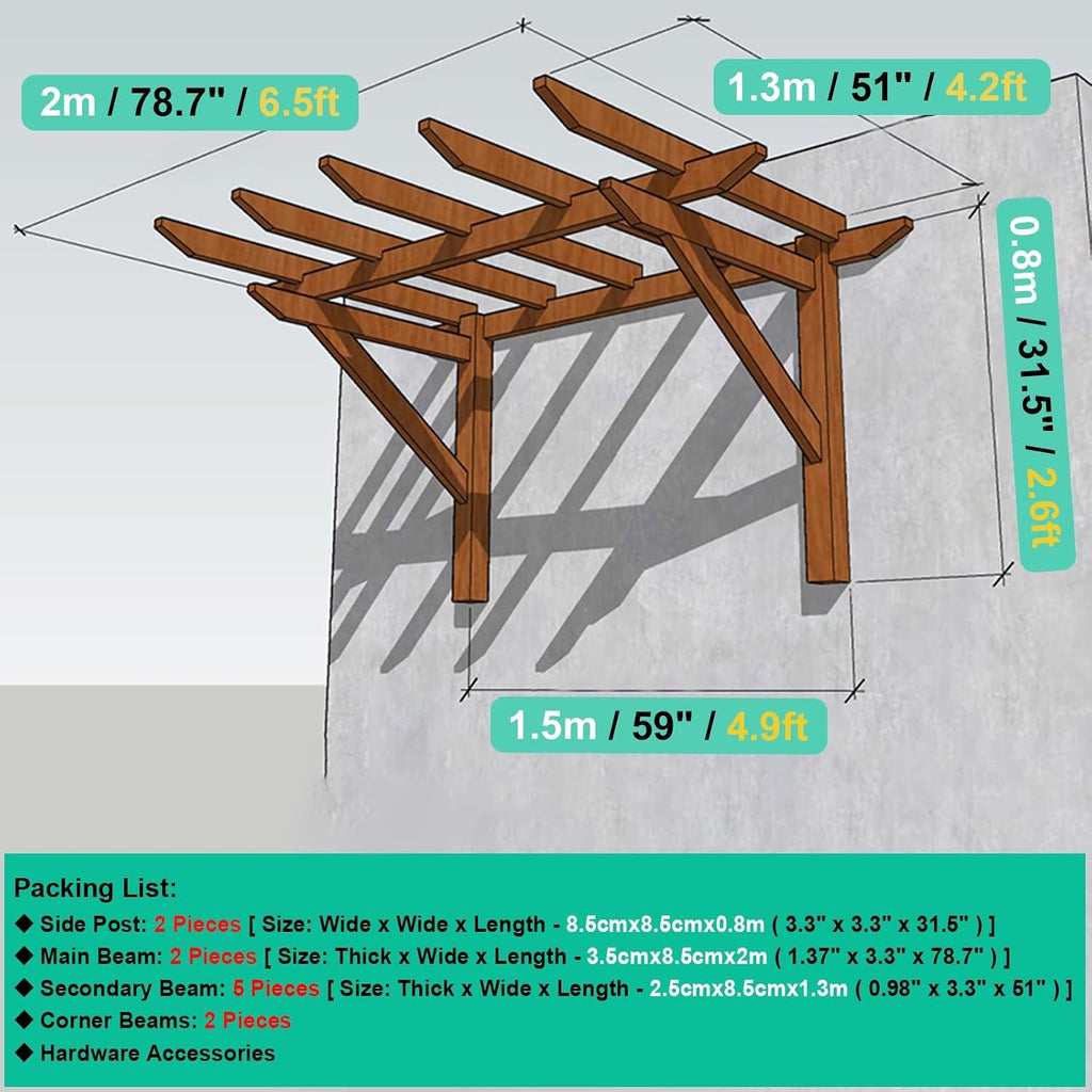 Wood Grape Arbor Gazebos for Garden Patio Backyard Deck, Simple Wall Climbing Trellis Single-Sided Outdoor Pergola, DIY Window Canopy Door Awnings(6.56ft Length x 4.26ft Wide)