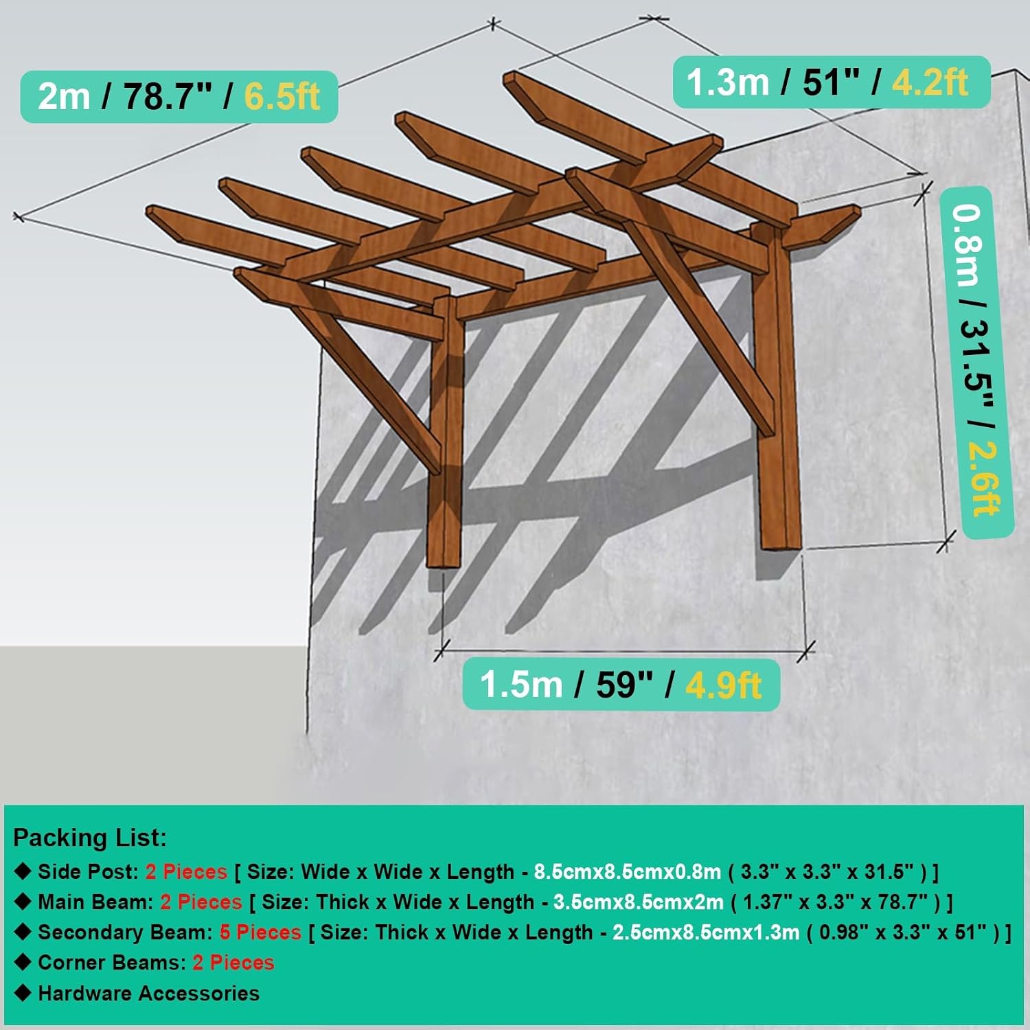 Wood Grape Arbor Gazebos for Garden Patio Backyard Deck, Simple Wall Climbing Trellis Single-Sided Outdoor Pergola, DIY Window Canopy Door Awnings(6.56ft Length x 4.26ft Wide)