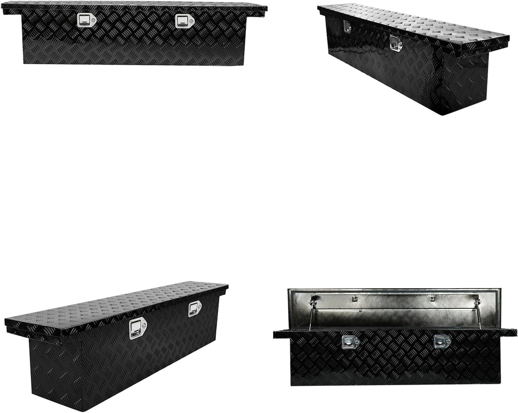 Crossover Tool Box Deep 14' H x 12' D x 60' L Waterproof Lockable Aluminum Black Truck Storage Box Compatible with Chevy Colorado,Ford Ranger,GMC Canyon（For Mid-Size Trucks