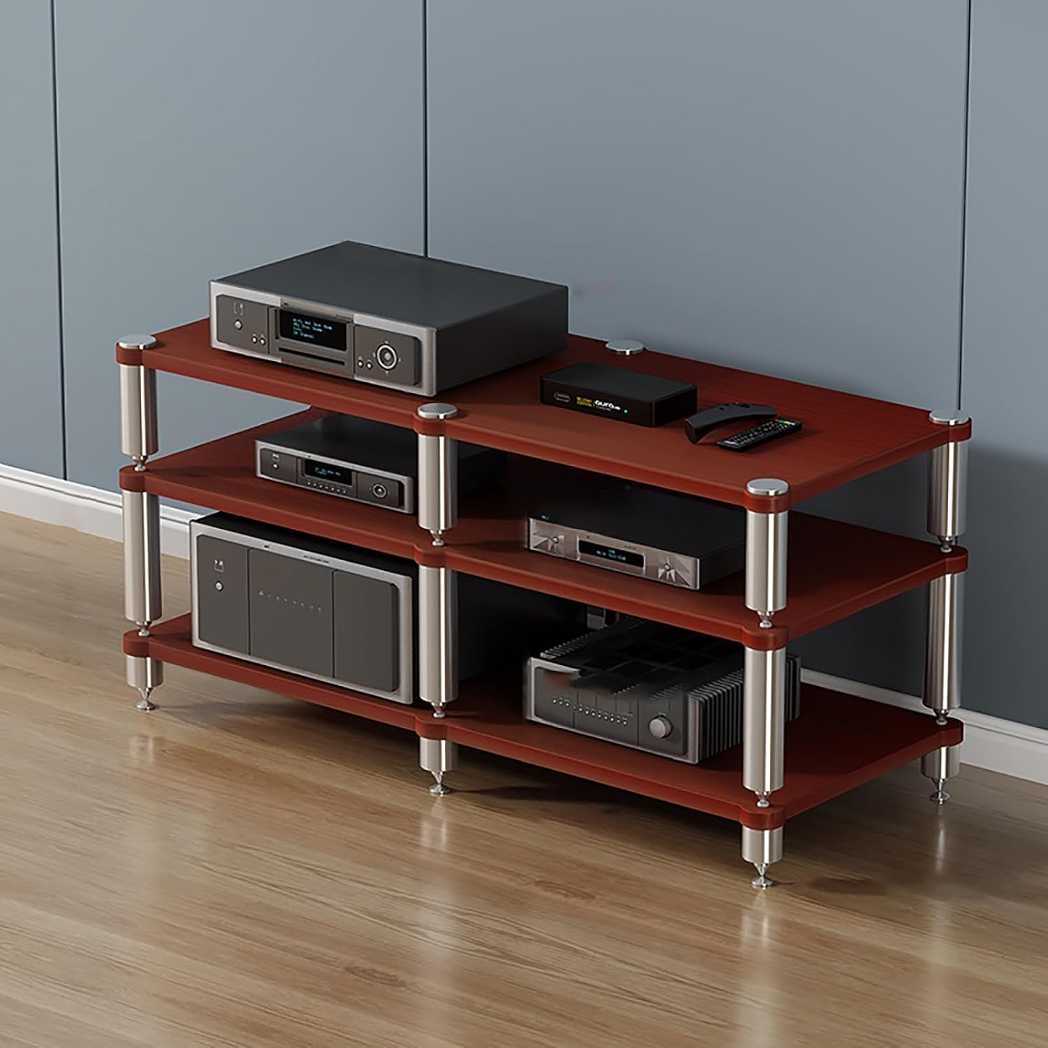 Walnut Gaming Shelf & Media Stand - Stylish Portable Audio Rack for Projector, DVD Player, Game Console & Cable Box - Versatile AV Storage Solution