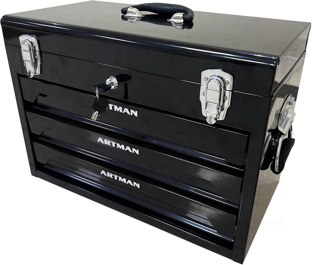 20' Portable 3 Drawer Steel Toolbox,Built in Tool Set,4 Layers of Tools with Metal Latches, with Top Storage Tray and carrying Handle, Multi-Function Tool Storage for Garage, Home,or Workbench