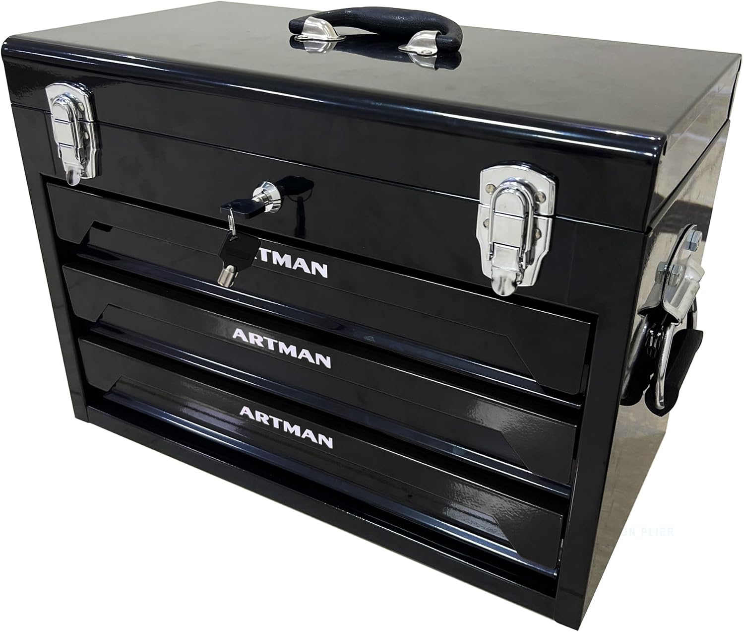 20' Portable 3 Drawer Steel Toolbox,Built in Tool Set,4 Layers of Tools with Metal Latches, with Top Storage Tray and carrying Handle, Multi-Function Tool Storage for Garage, Home,or Workbench