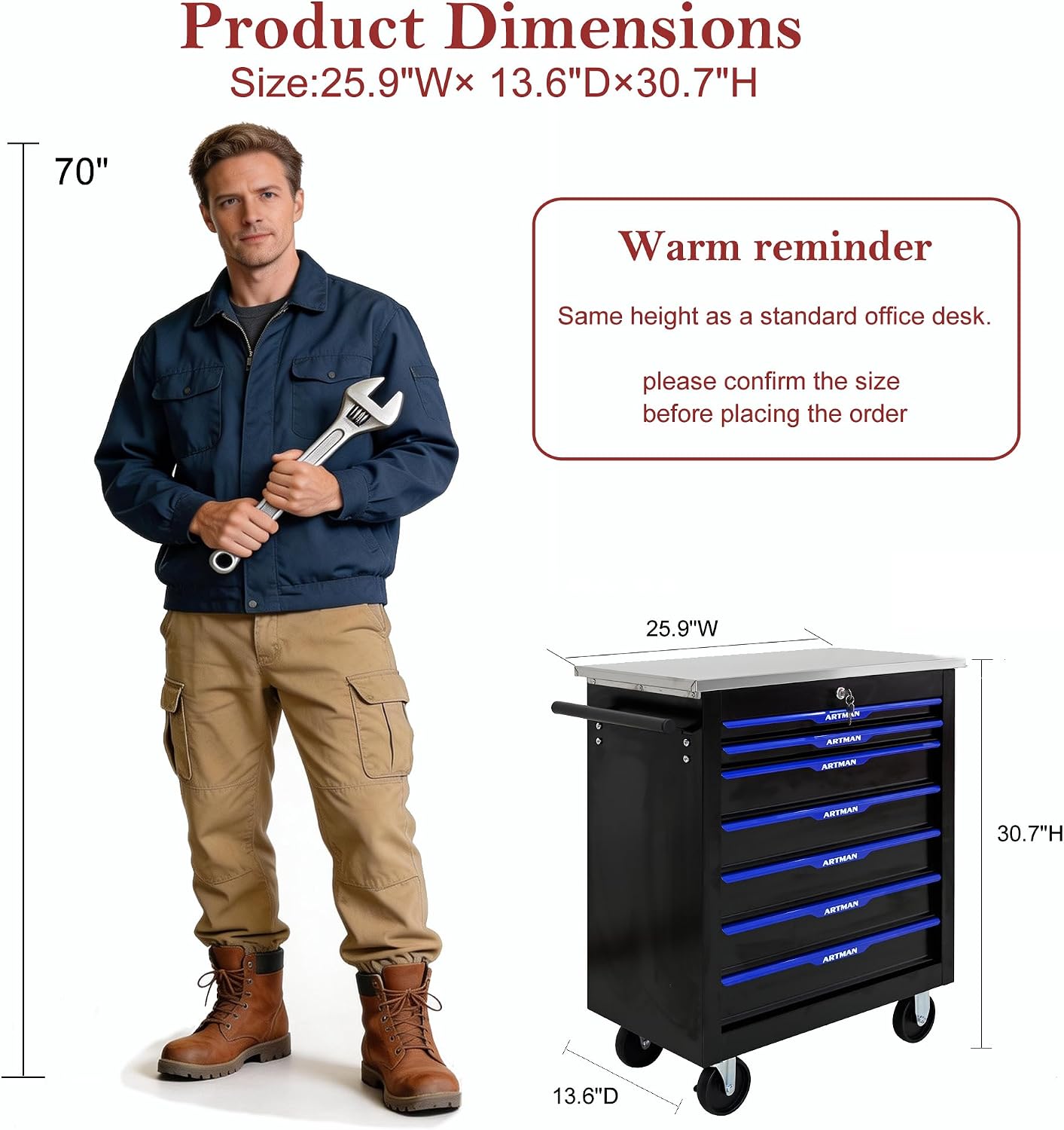 RYH 4/5/6/7 Drawers Rolling Tool Chest & Tool Box on Wheels | Heavy Duty Metal Cart with Ball Bearing Drawers | Fits US General Tool Box for Garage Storage (Black-4) (7-Drawer)