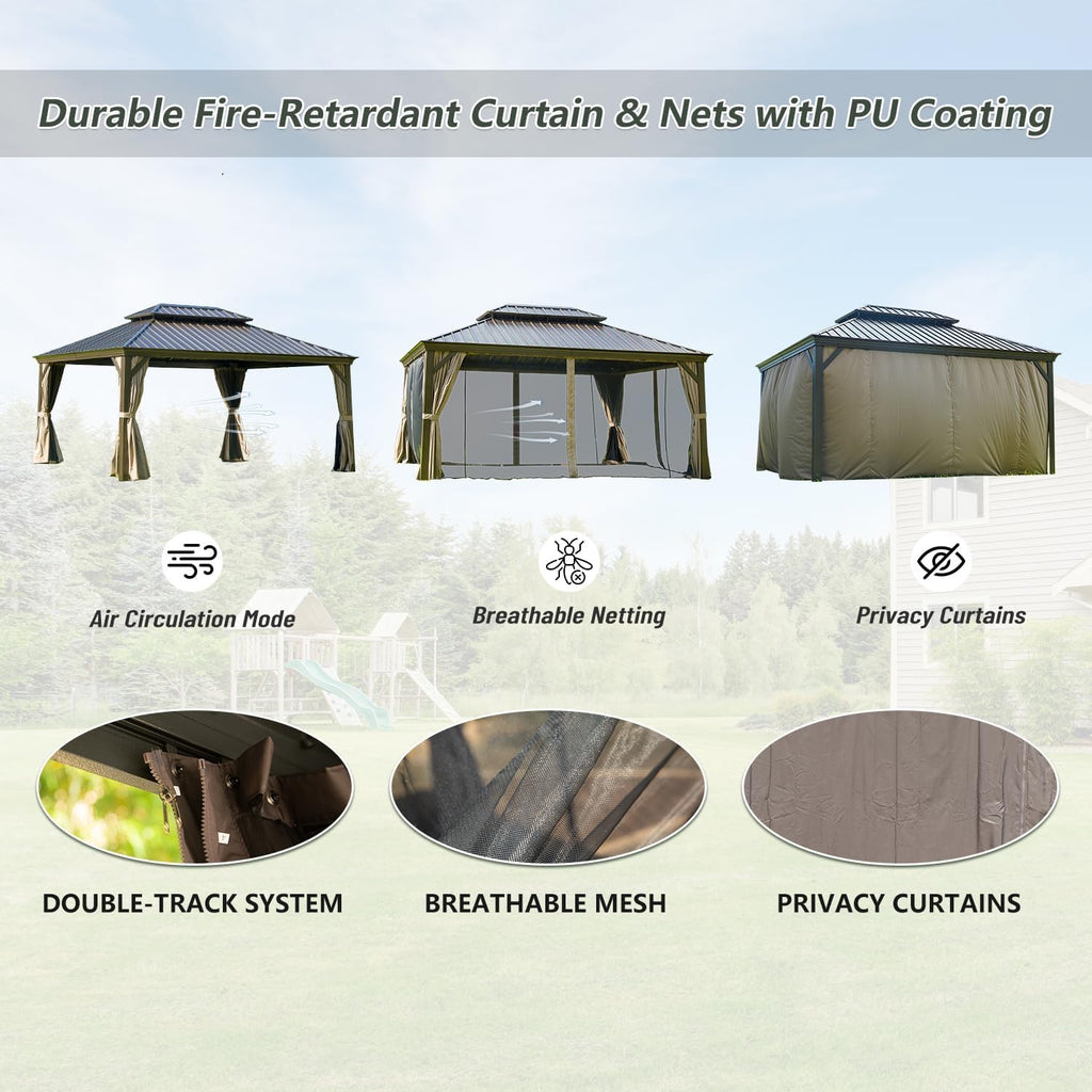 LifeSky 12x16 Hardtop Gazebo Aluminum Frame: Outdoor Metal Gazebo with Galvanized Steel Roof & Double Canopy - Weatherproof Shelter for Patio Dining & Backyard Events