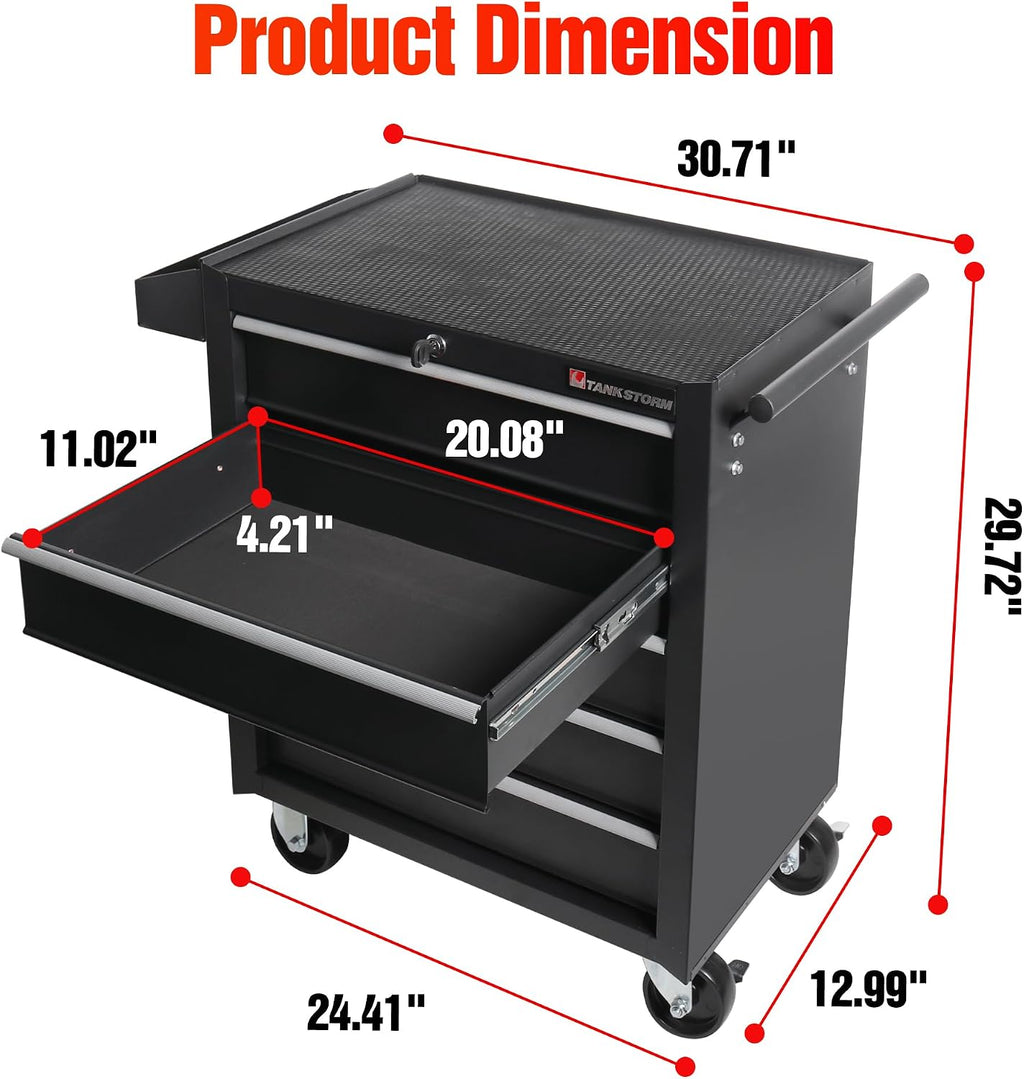 5-Drawer Rolling Tool Chest with Wheels, Heavy Duty Lockable Metal Tool Cabinet, Rolling Tool Box Organizer for Garage, Workshop, Repair Shop, Black