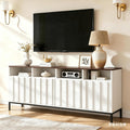 COCO DESIGN 70' Fluted TV Stand with Power Outlet for TVs up to 80', Modern Entertainment Center with Adjustable Shelves, Media Console Table with Storage for Living Room, White