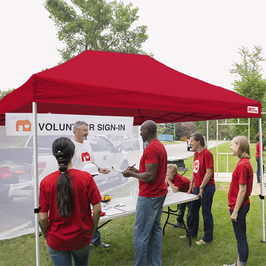 MASTERCANOPY Pop-up Canopy Tent Commercial Instant Canopies with 4 Removable Side Walls and Roller Bag, 4 SandBags (10x15, Red)