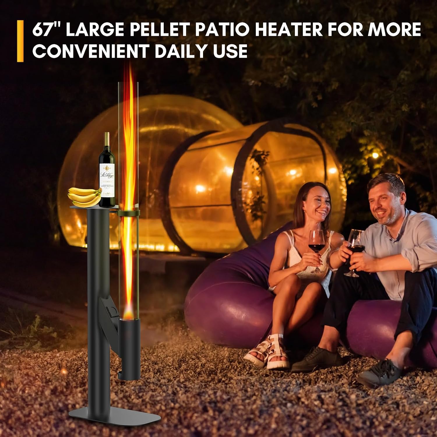 Rayzi 67 Inch Pellet Stove, Decorative Patio Wood Pellet Heater, Pellet Fire Pit for Outdoor - Smokeless Flame, Outside Backyard Bonfire, Burning Fireplace for Ambiance Camping Garden Picnic