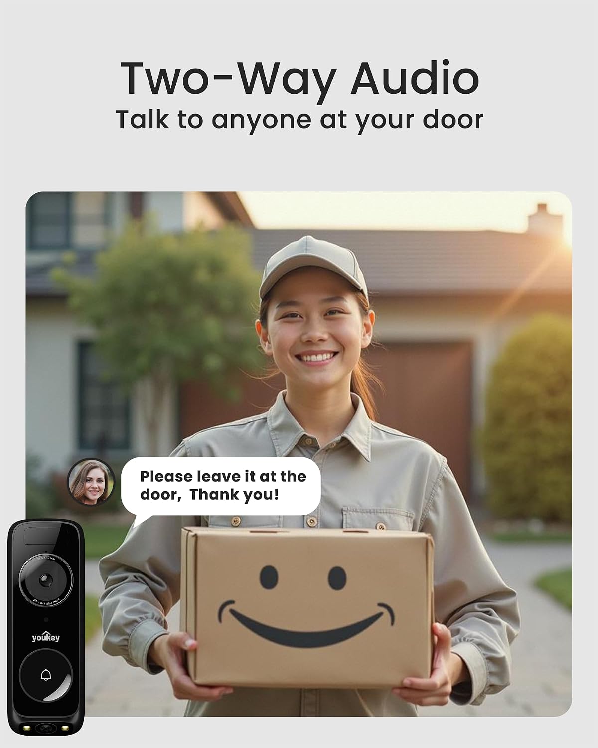 youkey Dual Camera Wireless Video Doorbell — Head-to-Toe View, 2K FHD Battery Doorbell with Local Storage No Monthly Fee, Package Detection, 5Ghz WiFi, Works with Alexa & Google Assistant, DB312