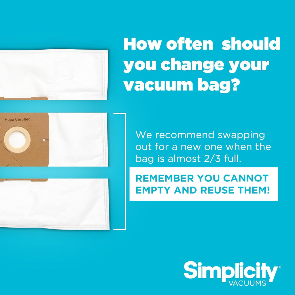 Simplicity Vacuums Jill Lightweight Bagged Canister Vacuum Cleaner – Bagged Vacuum Cleaner with Certified HEPA Filter, Adjustable Suction, Suitable for Floor and Rug Cleaning