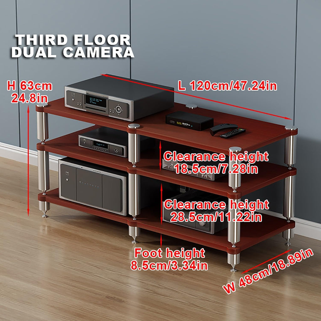 Walnut Gaming Shelf & Media Stand - Stylish Portable Audio Rack for Projector, DVD Player, Game Console & Cable Box - Versatile AV Storage Solution
