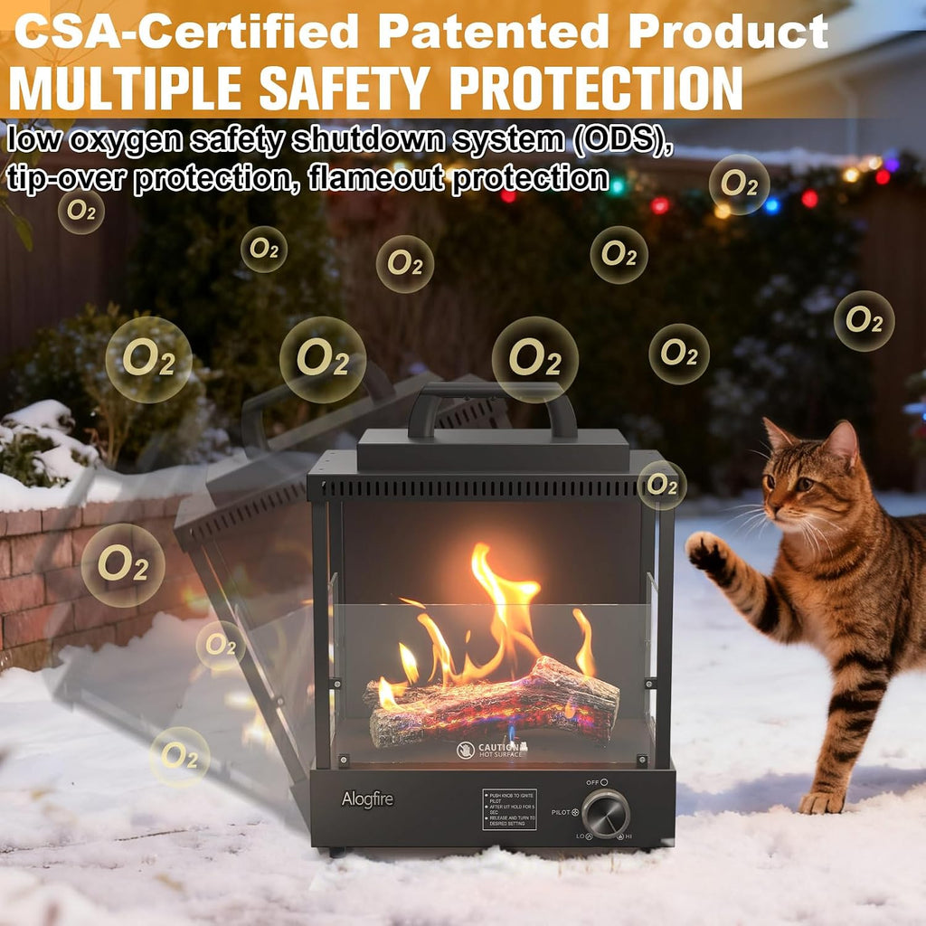 Portable Gas Fire Pit, Alogfire 8200 BTU Propane Gas Heater and Outdoor Real Flame Tabletop Fire Bowl with Safety Protection for Camping, Fishing, Hiking
