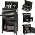 Greenvelly Metal Tool Chest,5-Drawer Black Tool Box with Wheels,2 in 1 Detachable Tool Cabinets with Liners and Locking System for Warehouse, Garage,Workshop, Barbershop