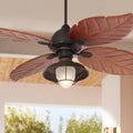 Casa Vieja 60' Casa Oak Creek Tropical Outdoor Ceiling Fan with LED Light Oil Rubbed Bronze Walnut Solid Wood Blade Frosted Glass Bowl Damp Rated for Cottage Core Patio Exterior House Porch Barn