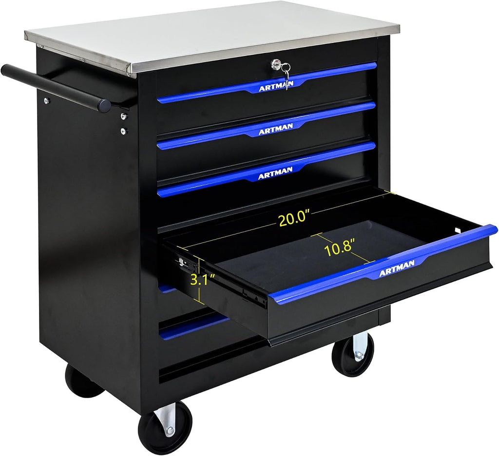 6-Drawer Heavy-Duty Rolling Steel Tool Cart with Handle&Wheels, Metal Storage Organizer Cabinet, Tool Chest for Efficient Tool Storage in Garage, Warehouse, Workshop, Repair Shop, Blue