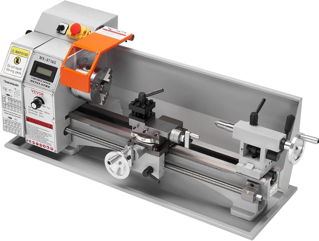 VEVOR 7'' x 16'' Metal Lathe Machine, 800W Precision Benchtop Power Metal Lathe, 150-2500 RPM Continuously Variable Speed, with 3.9'' 3-jaw Metal Chuck Come with Tool Box