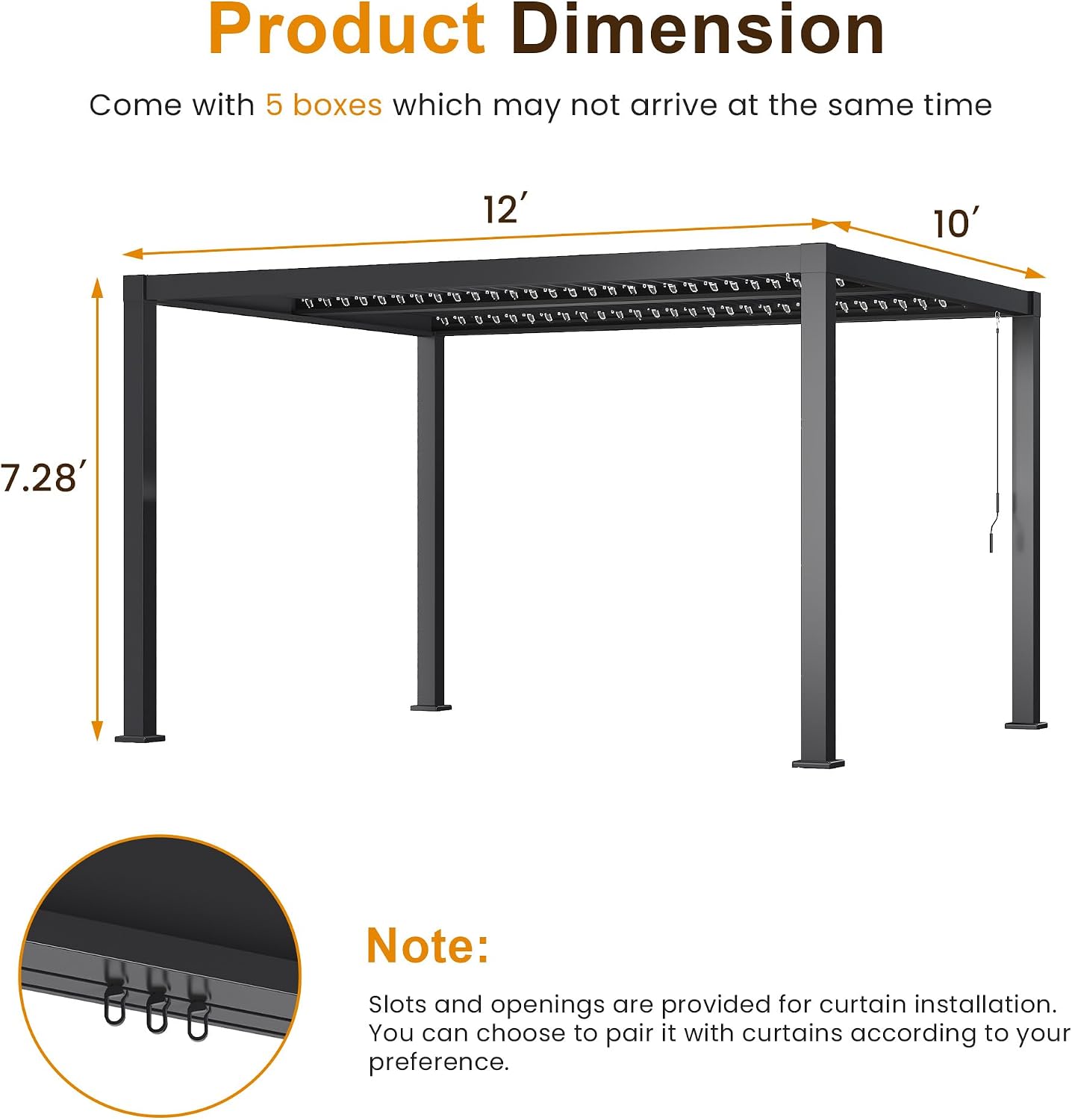Kiss the Water 10'x12' Louvered Pergola with Privacy Curtains & Netting, Heavy-Duty Metal Hardtop Gazebo with Adjustable Roof and Gutter System, Metal Outdoor Pergola for Deck, Garden, Dark Gray