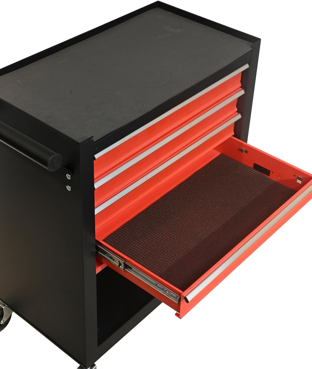 4 Drawers Rolling Tool Chest Cart. Tool Storage Cabinet with 4 Wheels.Tool Cabinet Trolley with Locking System and Drawer Liners.Tool Storage Cart for Garage,Workshop.Toolbox Cart-Red Black Plus