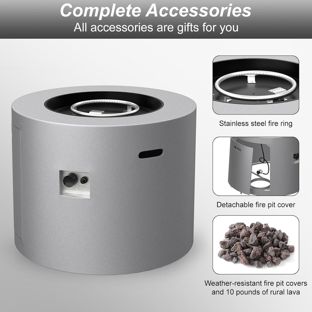 32' Propane Fire Pit Table Round Smokeless w/Lid Alloy Steel Outdoor Gas Firepit Table 50,000 BTUs Includes Lava Rocks and Weatherproof Cover for Wooden Deck Backyard and Pool (Grey)