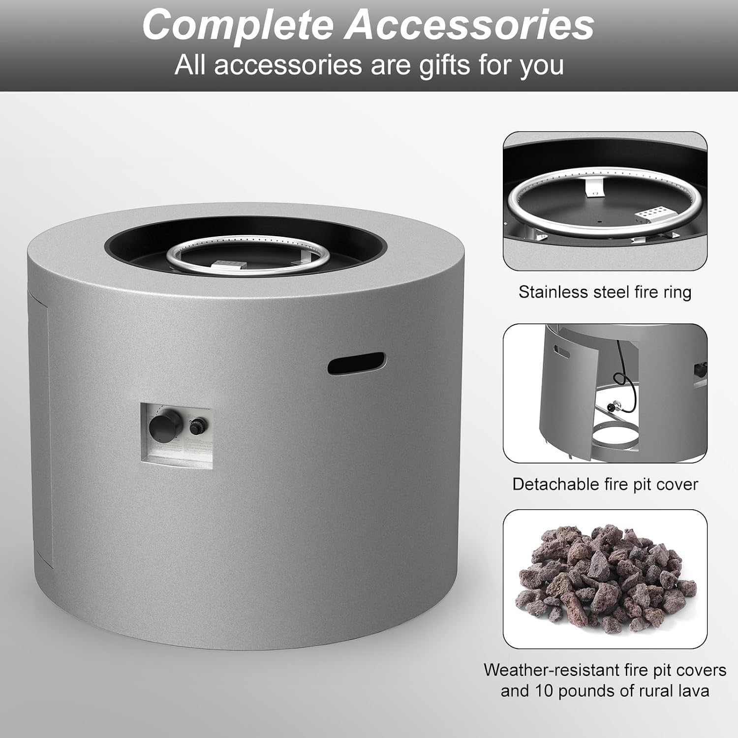 32' Propane Fire Pit Table Round Smokeless w/Lid Alloy Steel Outdoor Gas Firepit Table 50,000 BTUs Includes Lava Rocks and Weatherproof Cover for Wooden Deck Backyard and Pool (Grey)