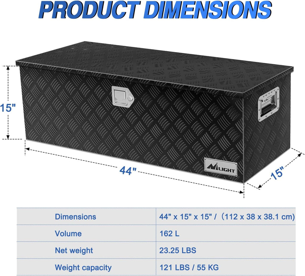 Nilight 44 Inch Truck Tool Box Heavy Duty Aluminum Stripes Plated Pick Up Truck Bed Toolboxes 44'x15'x15' Waterproof Storage Organizer for Bed of Truck RV Trailer with Side Handle Lock Keys, Black