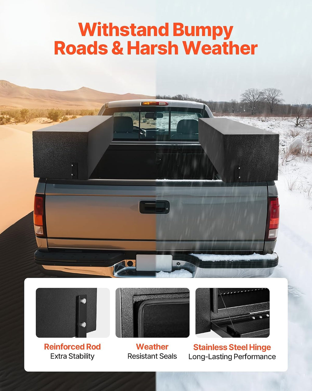 VEVOR Truck Tool Box, 72 x 13 x 16 Inch, Black Carbon Steel Topsider Toolbox with Dual Drop Doors, Heavy Duty Lockable Storage & Organization Box with Latch, Corrosion-Resistant, for Truck Bed Pickup