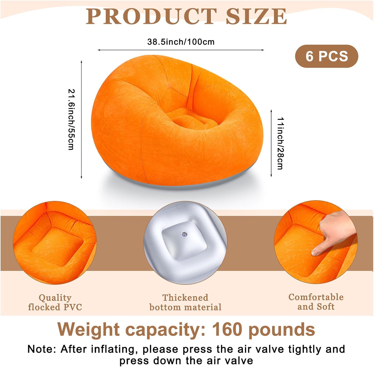 Realspring 6 9 12 Pcs Inflatable Bean Bag Chairs for Adults with Electric Air Pump, Blow up Couch Folding Portable Inflatable Couch Lazy Sofa for Outdoor Movie Night Camping(Colorful,6 Pcs)