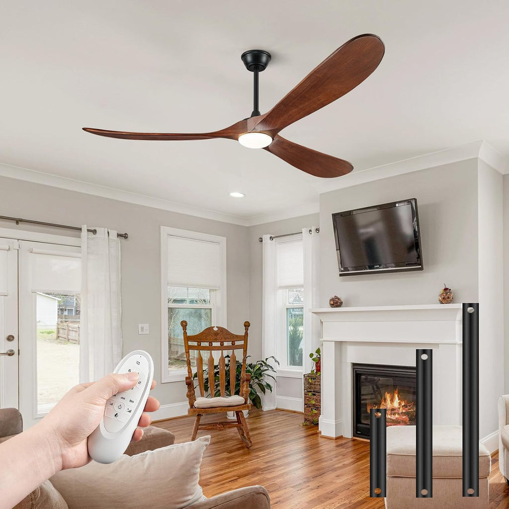 52' Ceiling Fans with Lights and Remote Control, Outdoor Ceiling Fan with Lights High CFM Quiet 3 Blade Wood Walnut Fan, Propeller Ceiling Fan for Outdoor/Indoor,Deep Walnut