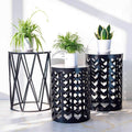 Y&M Set of 3 Black End Tables, Nesting Metal Round Coffee Table, Heavy Duty Meta Plant Stand Decorative Garden Stool, Outdoor Multifunctional Use