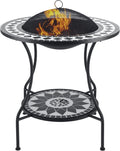 Outsunny 30' Outdoor Fire Pit Dining Table, 3-in-1 Round Wood Burning Fire Pit Bowl, Patio Ice Bucket with Storage Shelf, Spark Screen Cover for BBQ, Bonfire, Camping, Mosaic