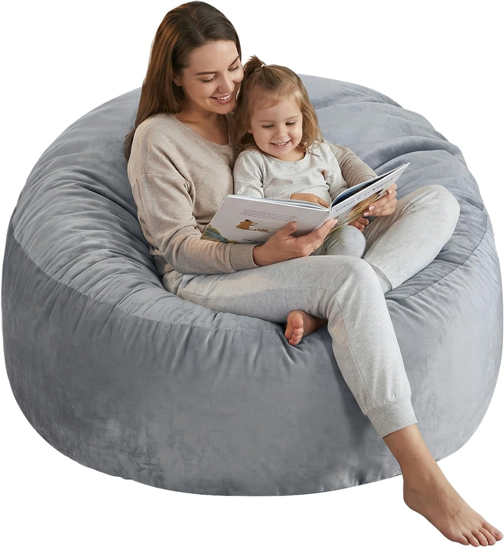 SHOUREN 5 Ft Bean Bag Chair,Memory Foam Bean Bag Chairs for Adults,Bean Bag Sofa for Living Room,Beanbag with Filler Included,Soft Velvet Fabric,Pull-Handle - 5 Foot,Dark Grey