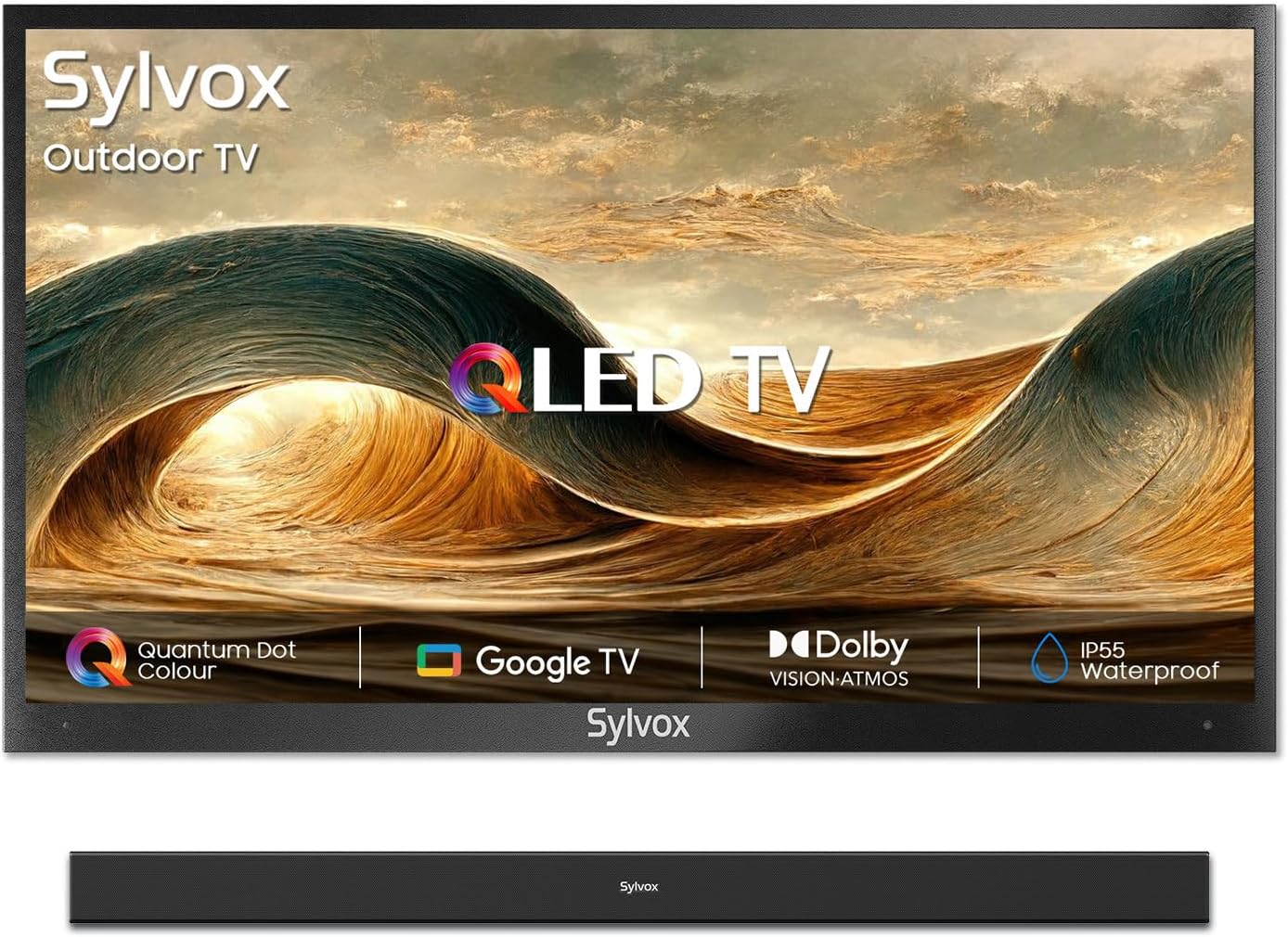 SYLVOX Outdoor TV with Soundbar, 75 inch 4K QLED Smart TV, Weatherproof Outdoor TVs Support Google Assistant, Wide Viewing Angle, IP56 Waterproof, 1000 Nits Partial Sun QLED Television(2026 Model)