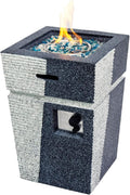 20' Outdoor Propane Gas Fire Pit Table, 40,000 BTU Auto-Ignition Concrete Gas Firepit, Magnesium Oxide Cylinder Design, Side Handles and Cover, Mix Color Glass Rocks