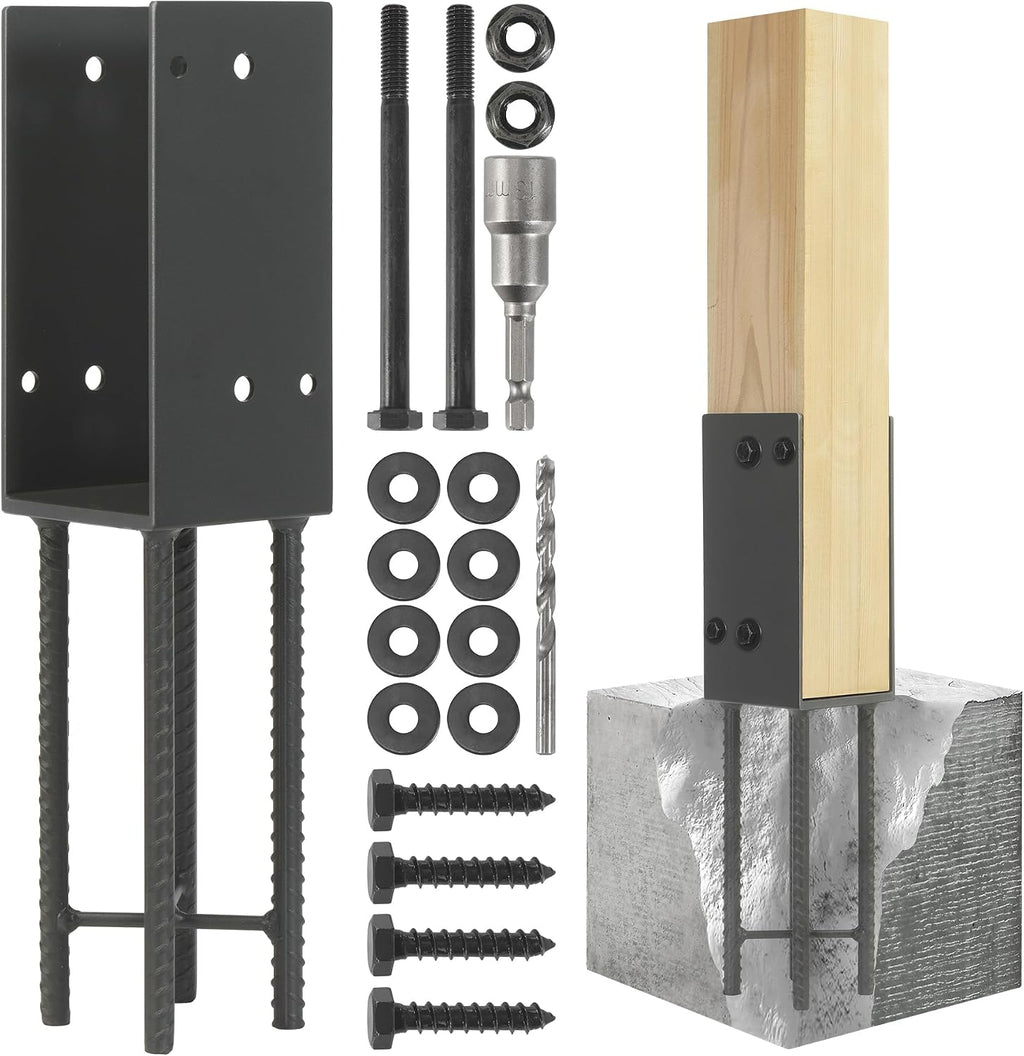 4 Pack Heavy Duty Stainless Steels U-Shape 4'x4'(Actual 3.5'x3.5') Wet Concrete Fence Post Holder, Psot Base, for Fence, Deck Railing, Pergola Wood Post Bracket Anchor (Dark Grey)