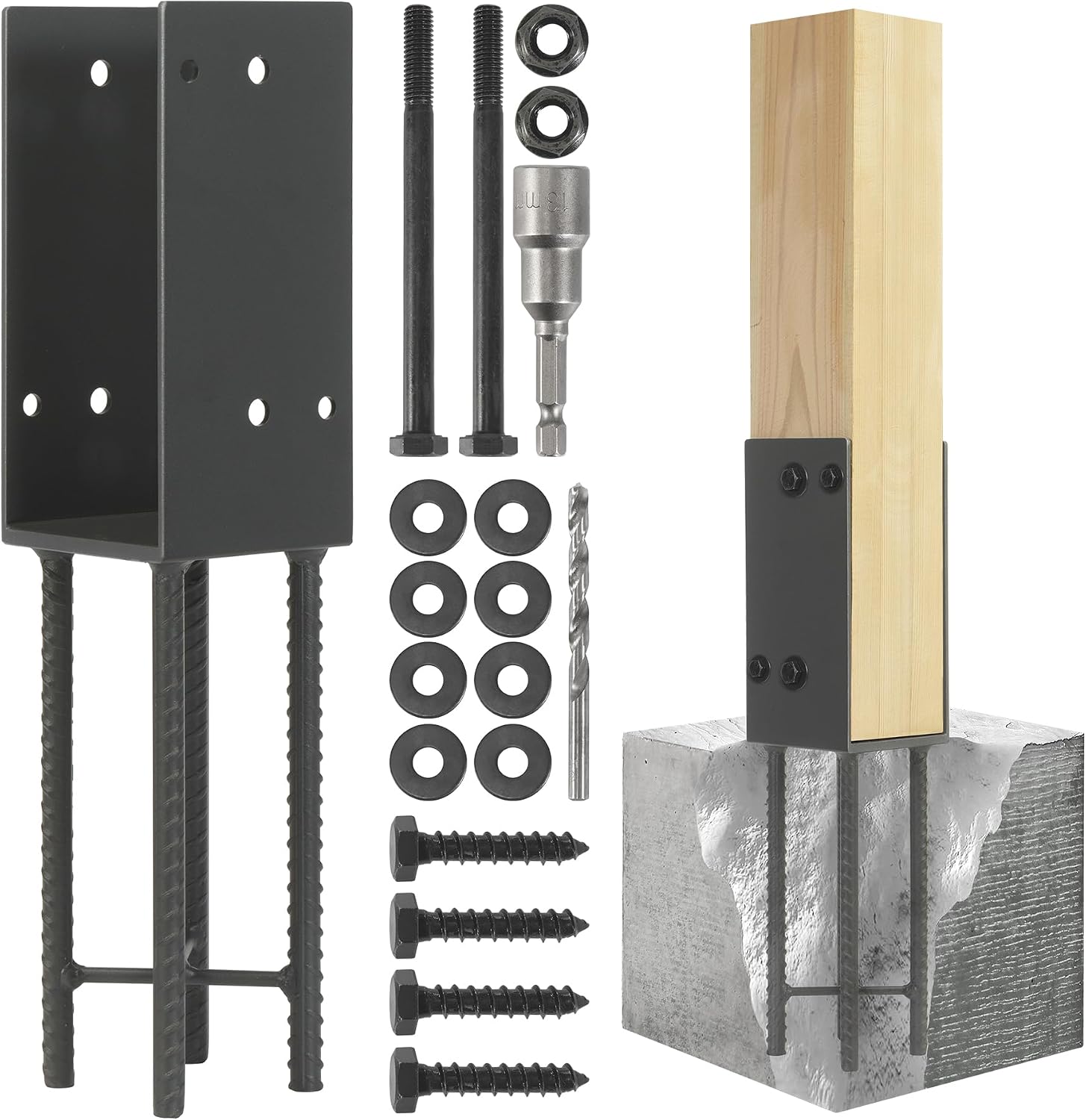 4 Pack Heavy Duty Stainless Steels U-Shape 4'x4'(Actual 3.5'x3.5') Wet Concrete Fence Post Holder, Psot Base, for Fence, Deck Railing, Pergola Wood Post Bracket Anchor (Dark Grey)