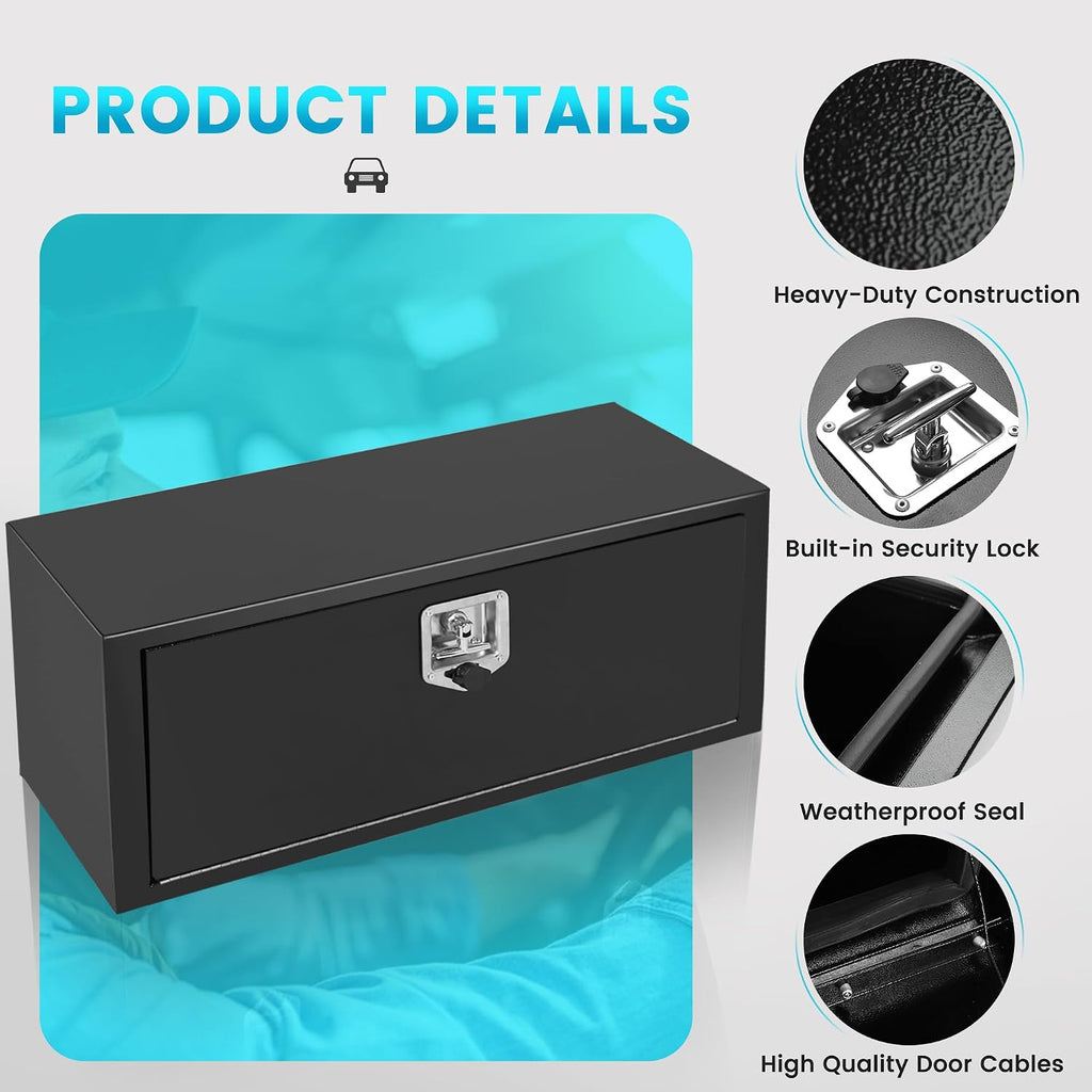 36 Inch Underbody Truck Tool Boxes 2 Pack, 36 x 12 x 14 Inch Steel Under Body Storage Box with T-Handle Latch, Heavy Duty Undermount Toolbox for Truck RV, Black (Pack of 2)