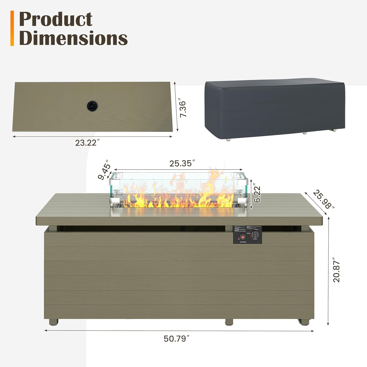 Sundale Outdoor 51 Inch Outdoor Fire Pit Table, 50,000BTU Rectangle Propane Fire Pit with Sliding Tank Holder, Glass Wind Guard, Dust Cover, Removable Lid, CSA Certified, Olive Green